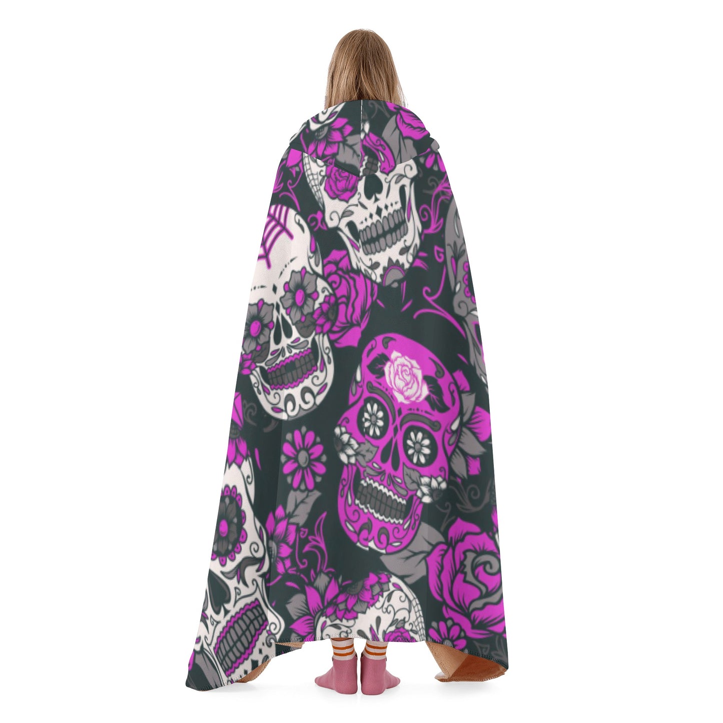 Sugar skull rose floral skeleton Hooded Blanket