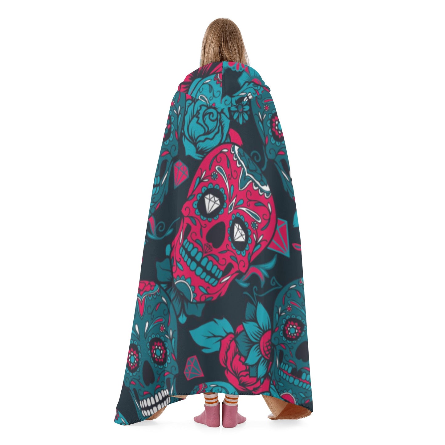 Sugar skull skeleton Hooded Blanket