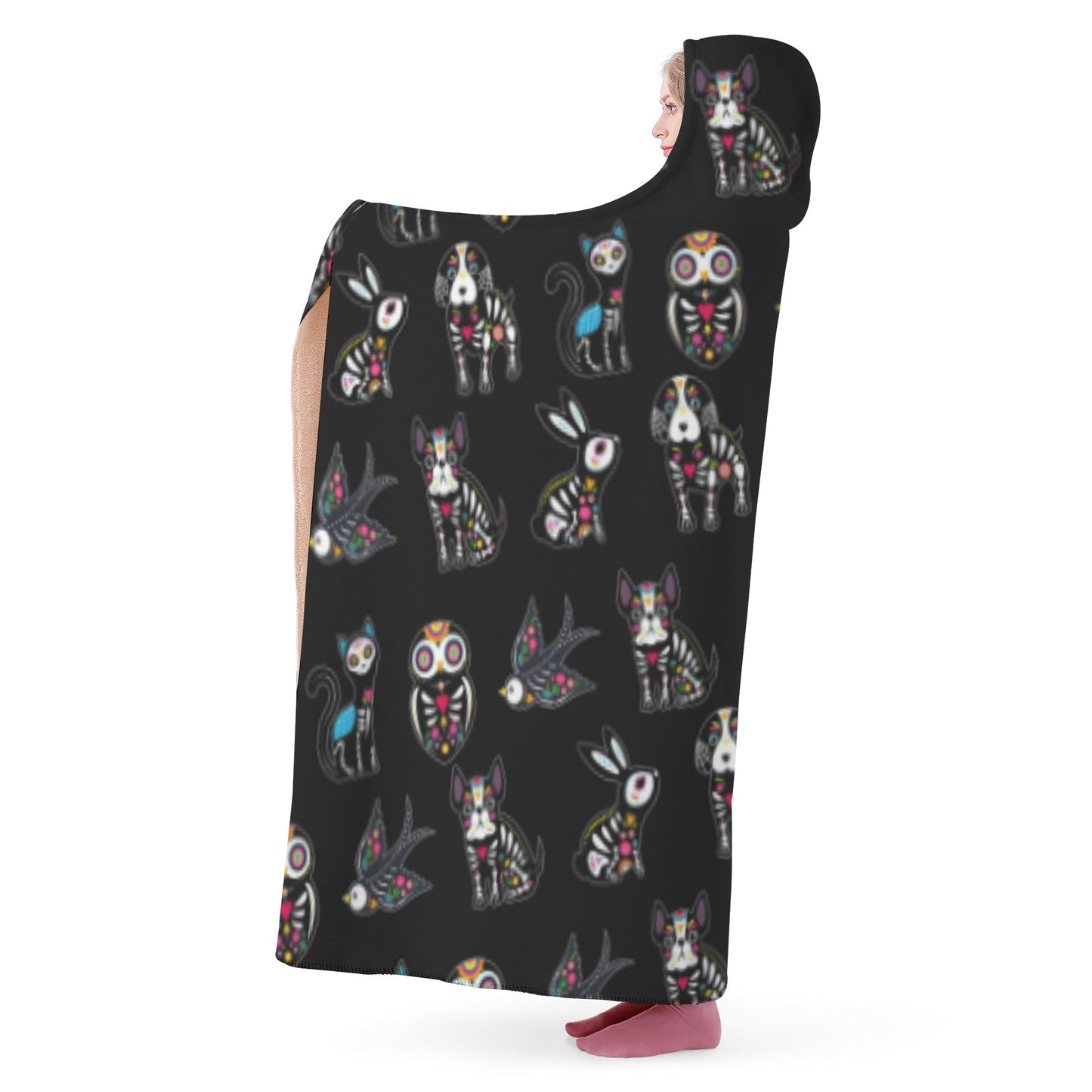 Animal sugar skull Hooded Blanket