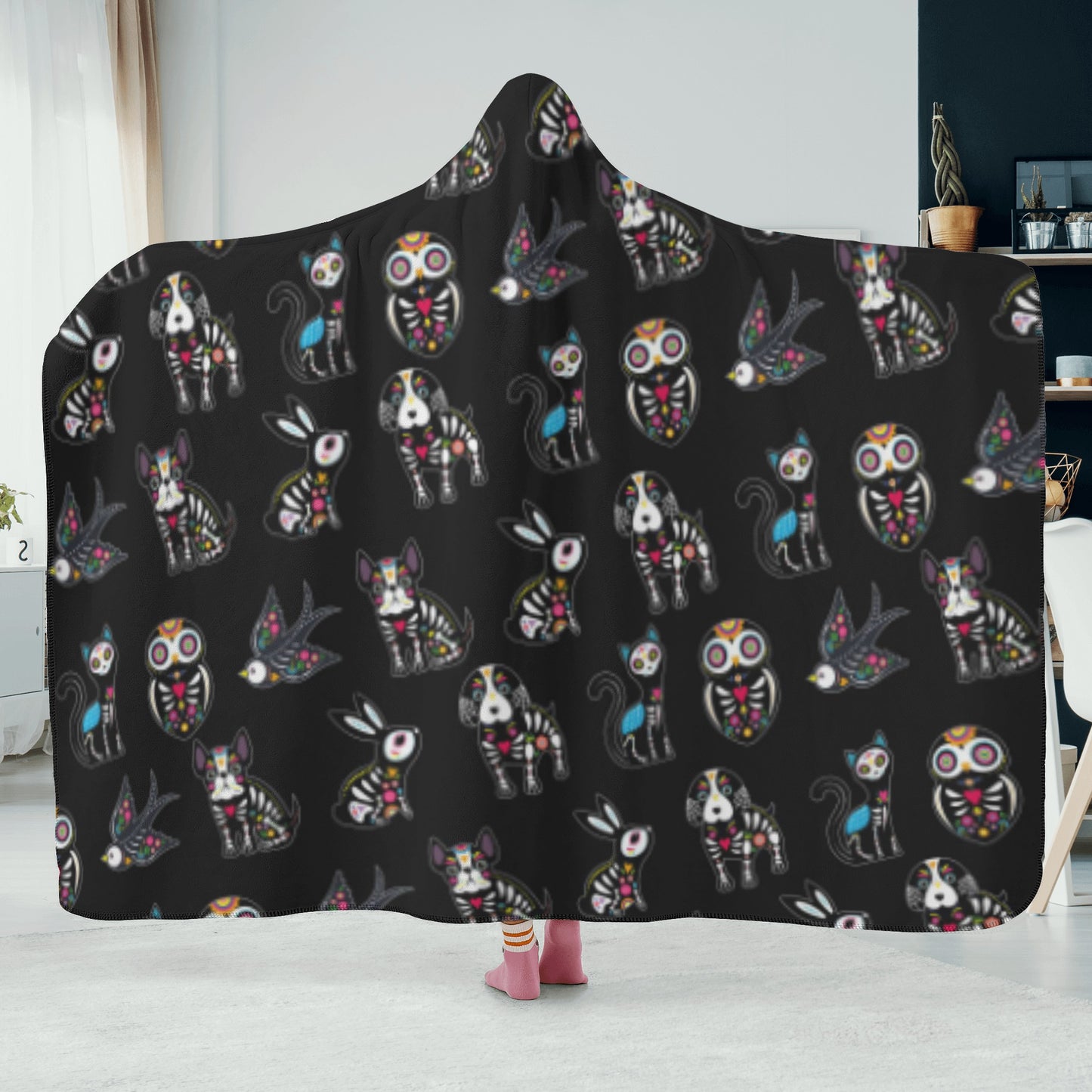 Animal sugar skull Hooded Blanket