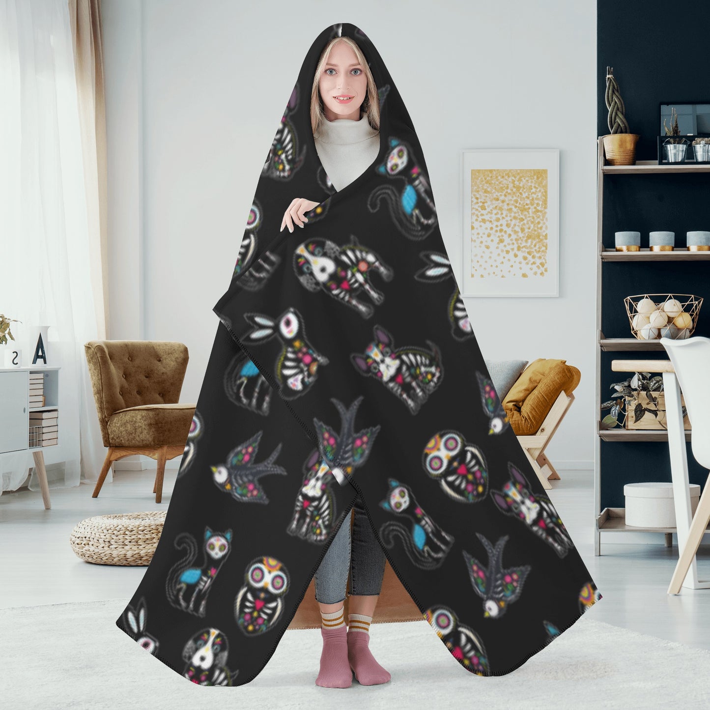 Animal sugar skull Hooded Blanket