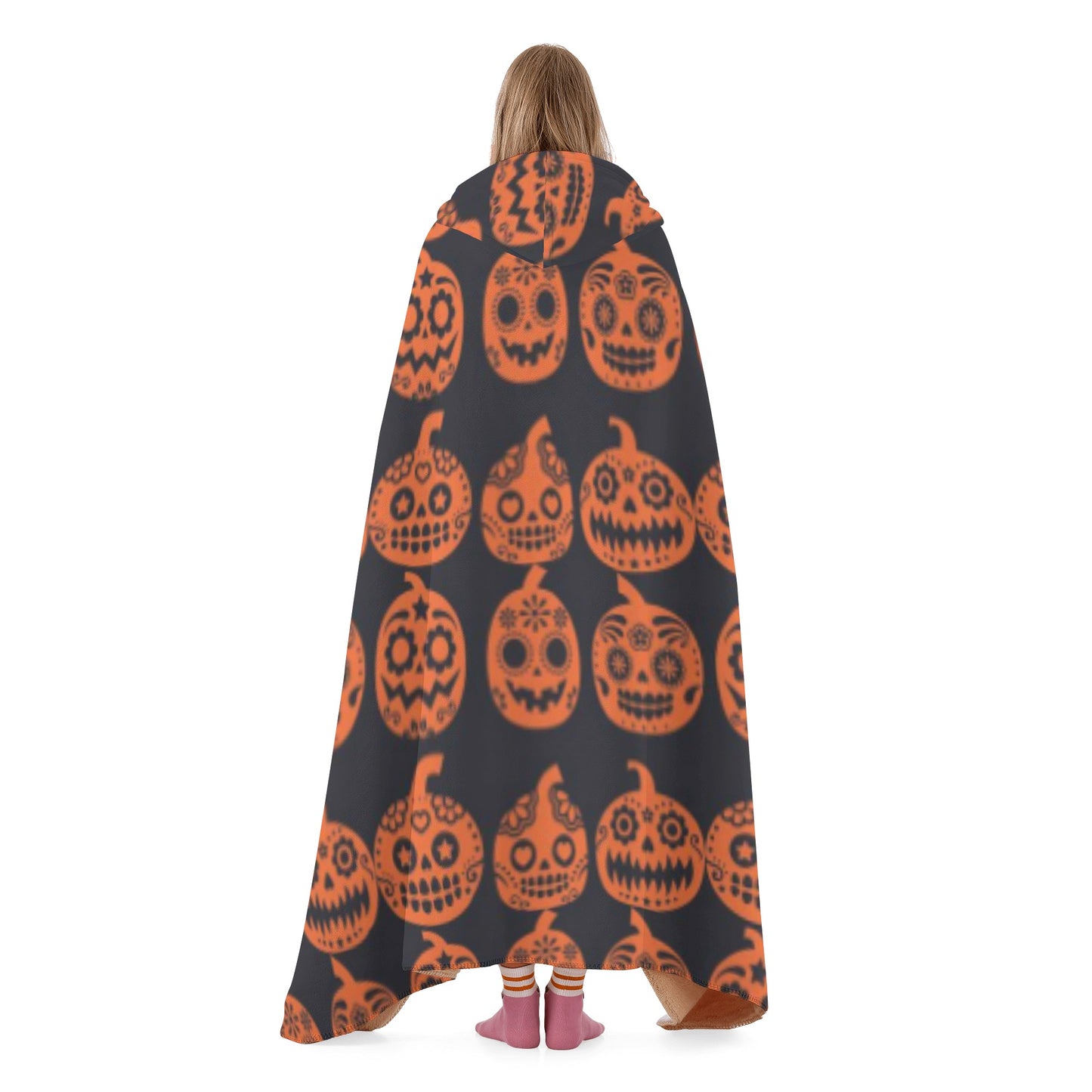 Halloween sugar skull pumpkin Hooded Blanket