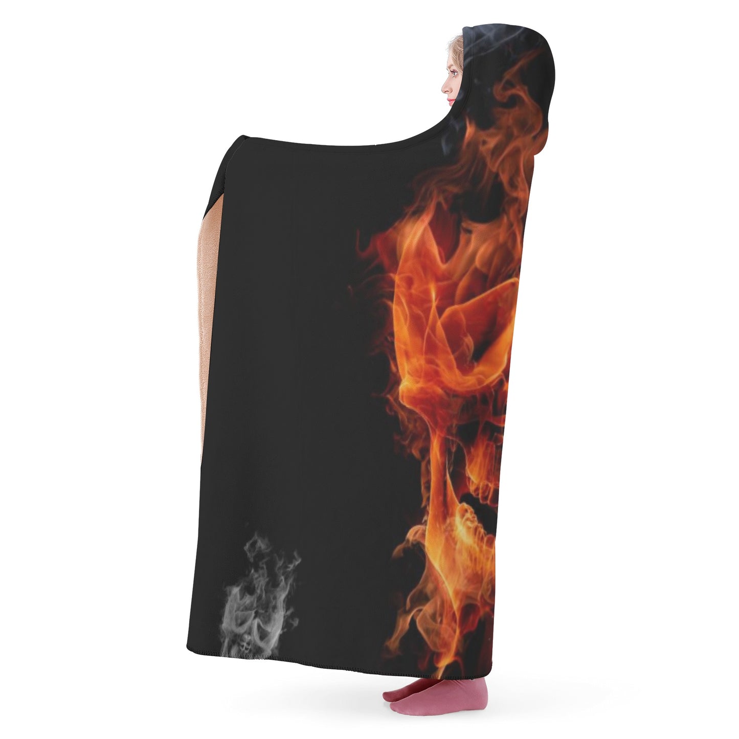 Flaming gothic Halloween skull Hooded Blanket