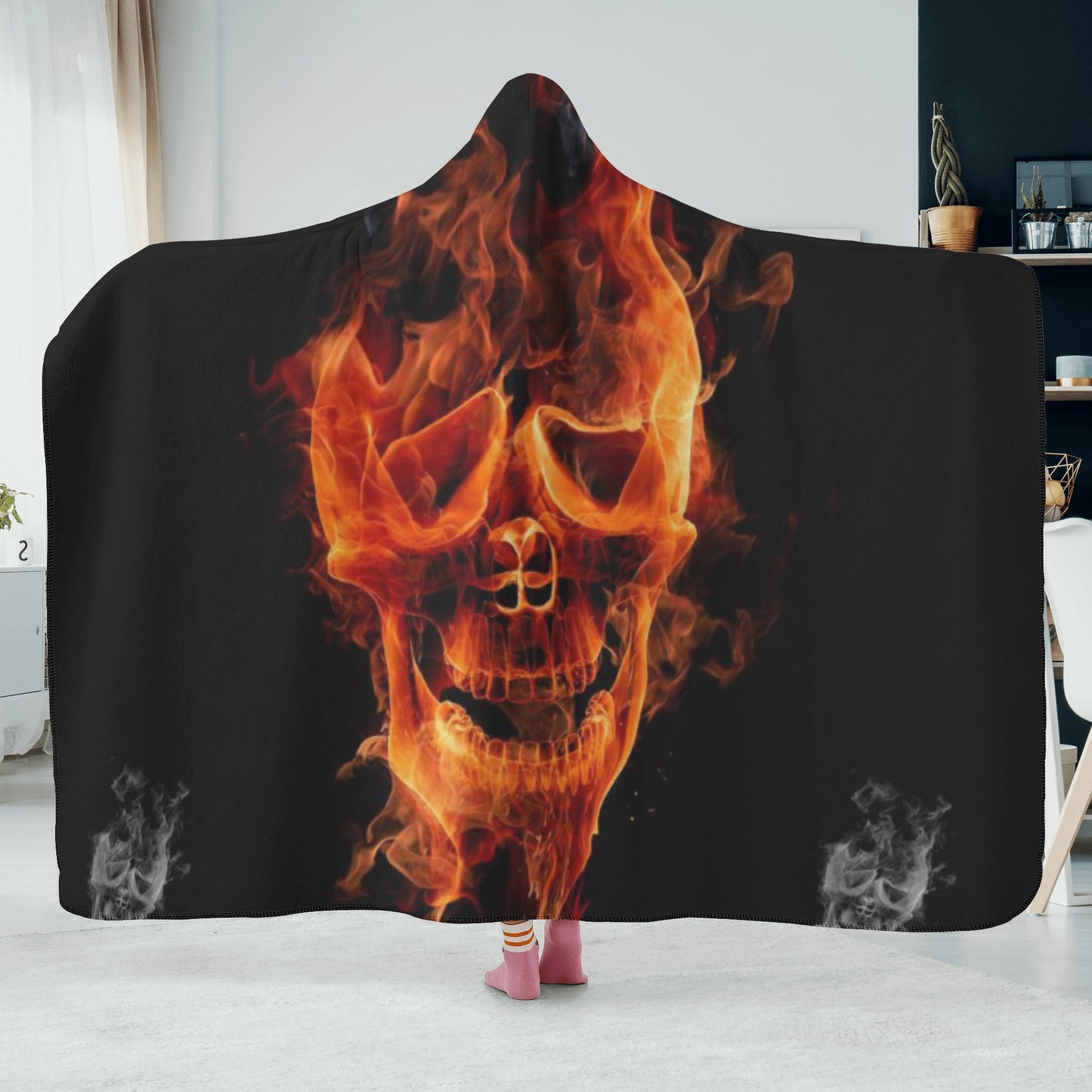 Flaming gothic Halloween skull Hooded Blanket