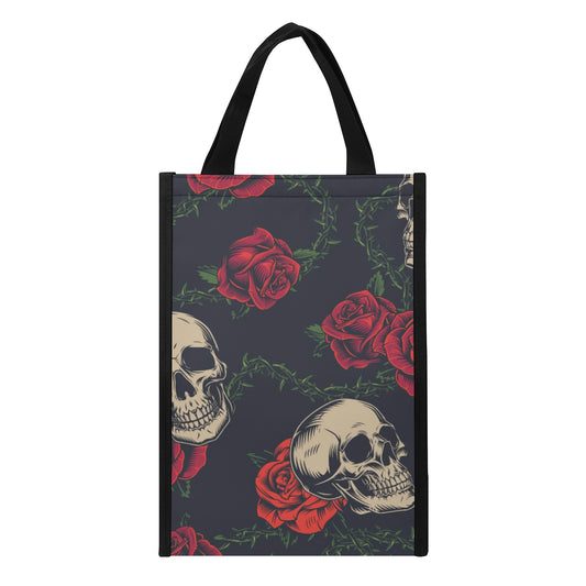 Rose skull floral skeleton Folding Pocket Type Lunch Bag