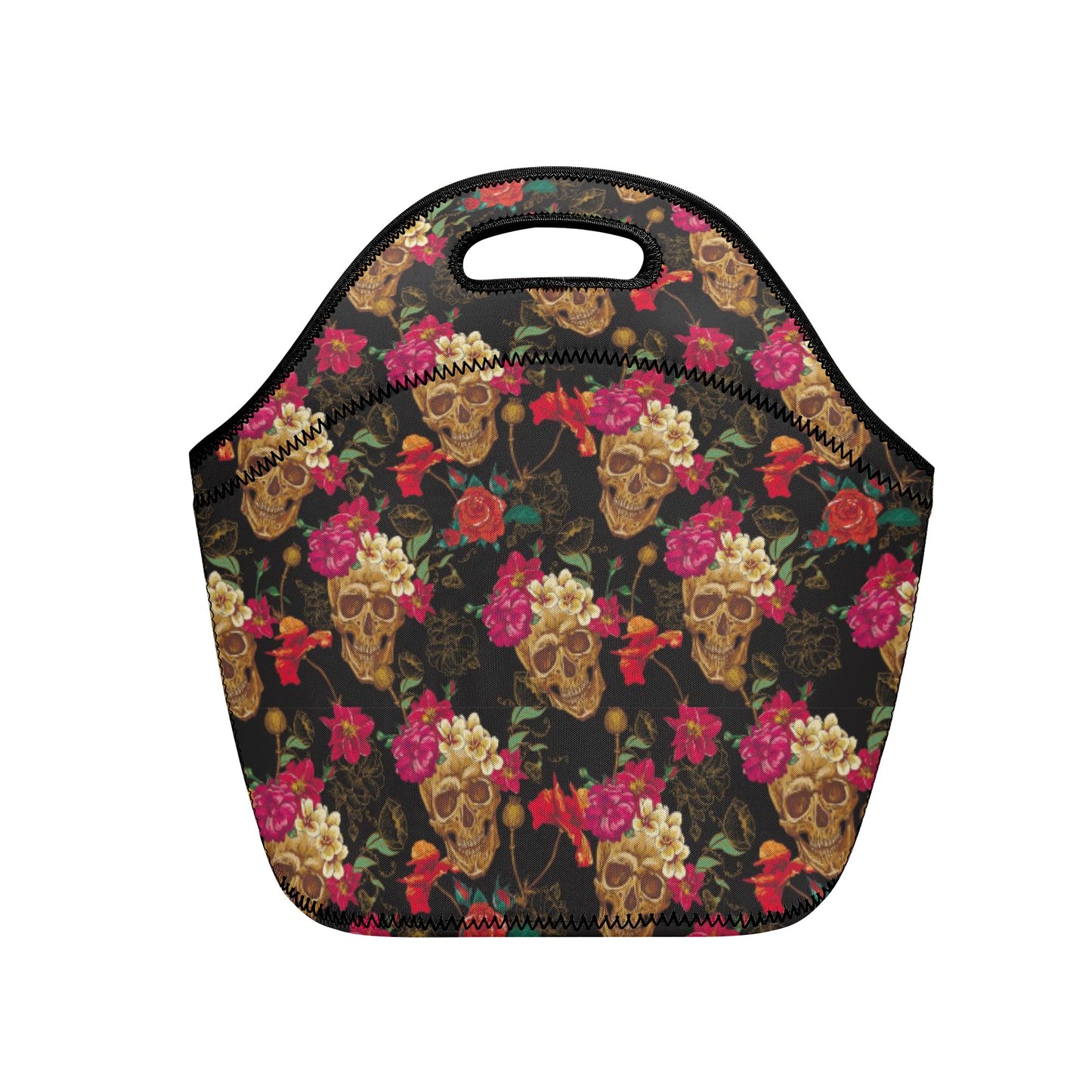 Floral skull skeleton New Neoprene Lunch Bag