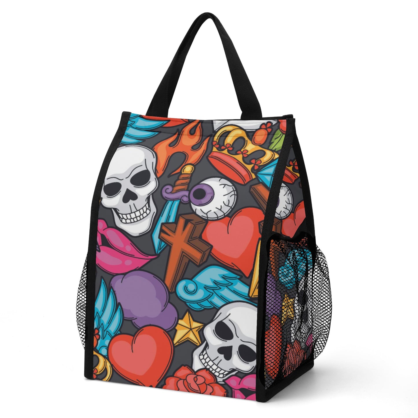 Gothic skull skeleton Folding Pocket Type Lunch Bag