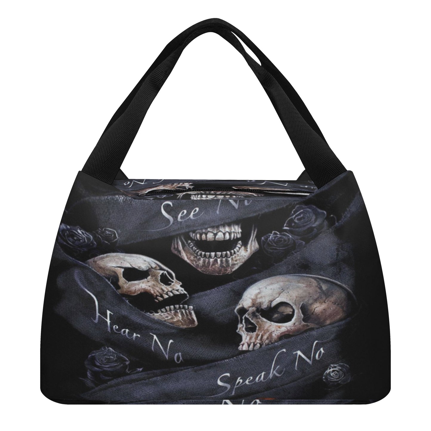 No see no hear no speak evils skull Portable Tote Lunch Bag
