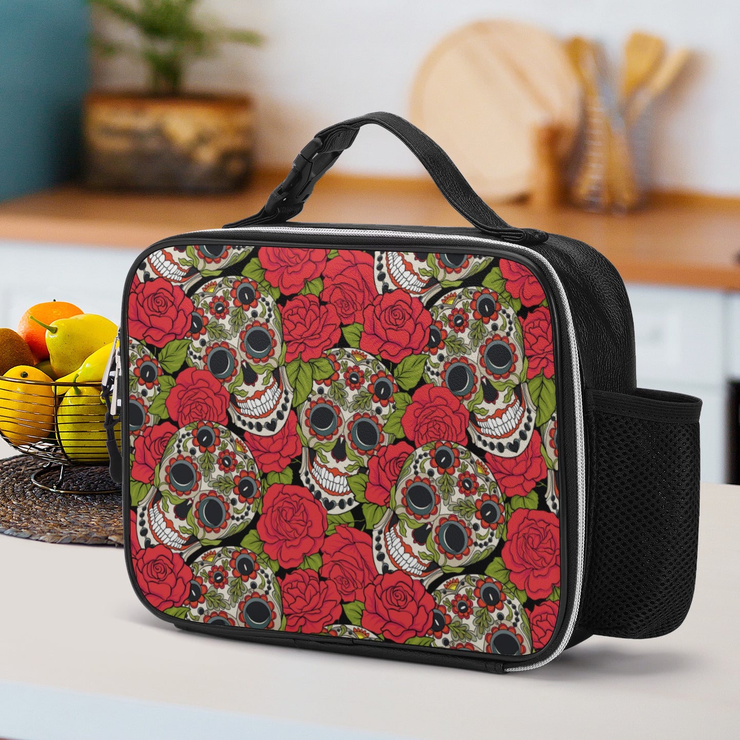 Gothic day of the dead skull Detachable Leather Lunch Bag