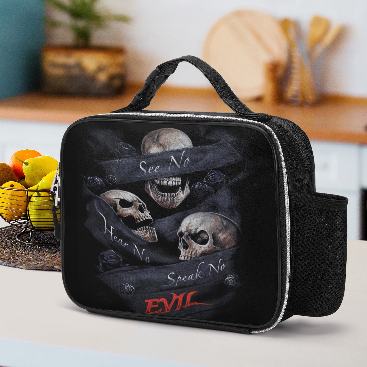 No see no hear no speak evils Detachable Leather Lunch Bag