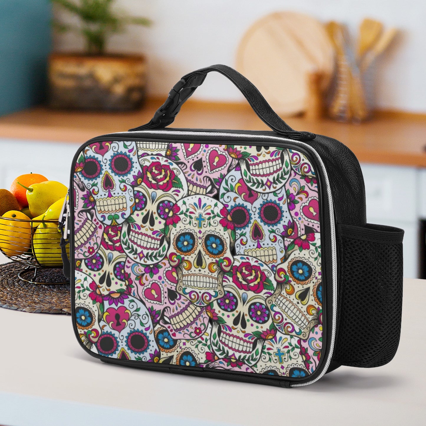 Day of the dead skull Detachable Leather Lunch Bag