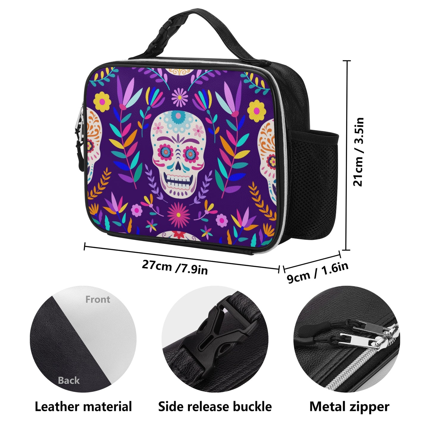 Day of the dead Halloween gothic Detachable Leather Lunch Bag