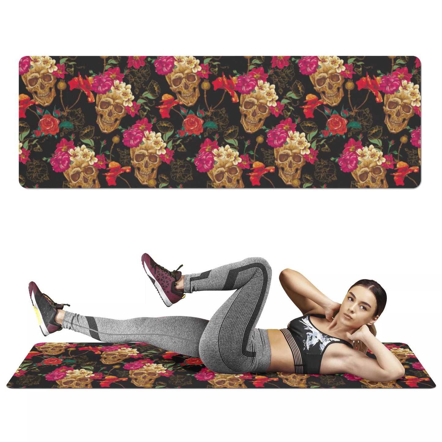 Floral gothic skull Rubber Yoga Mat