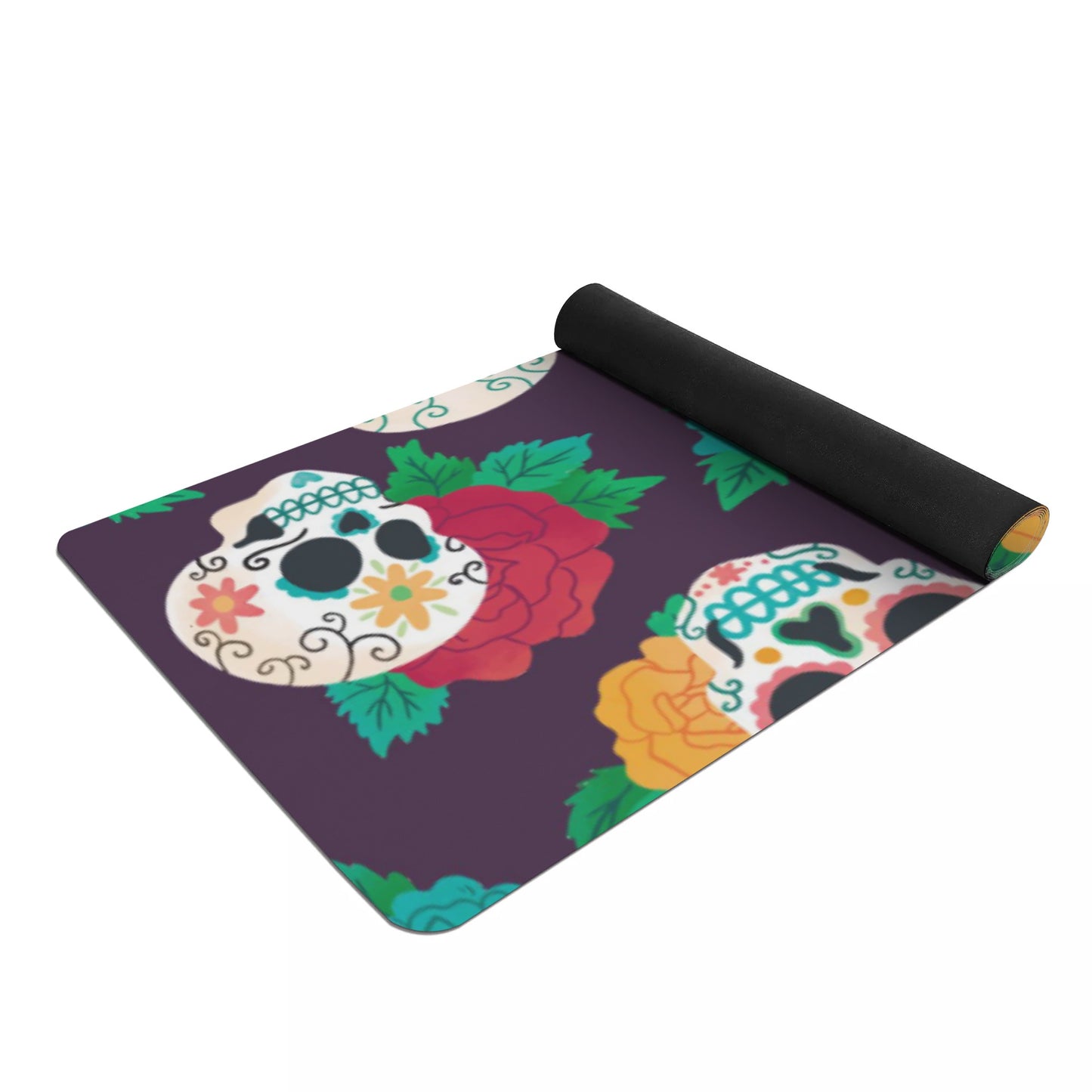 Floral sugar skull day of the dead Rubber Yoga Mat