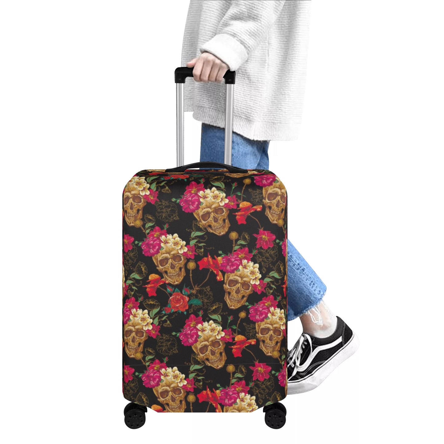 Floral sugar skull Polyester Luggage Cover