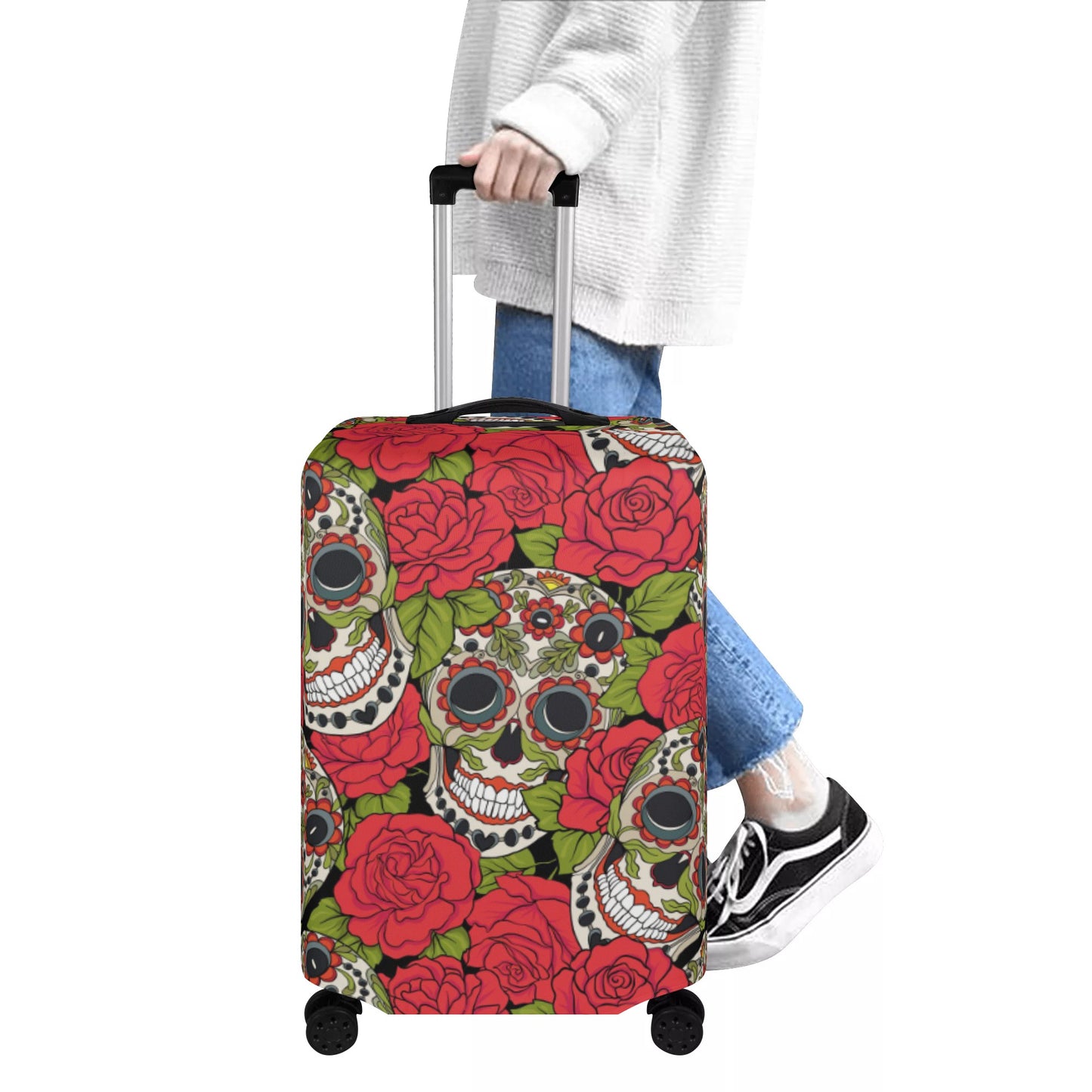Floral rose sugar skull Polyester Luggage Cover