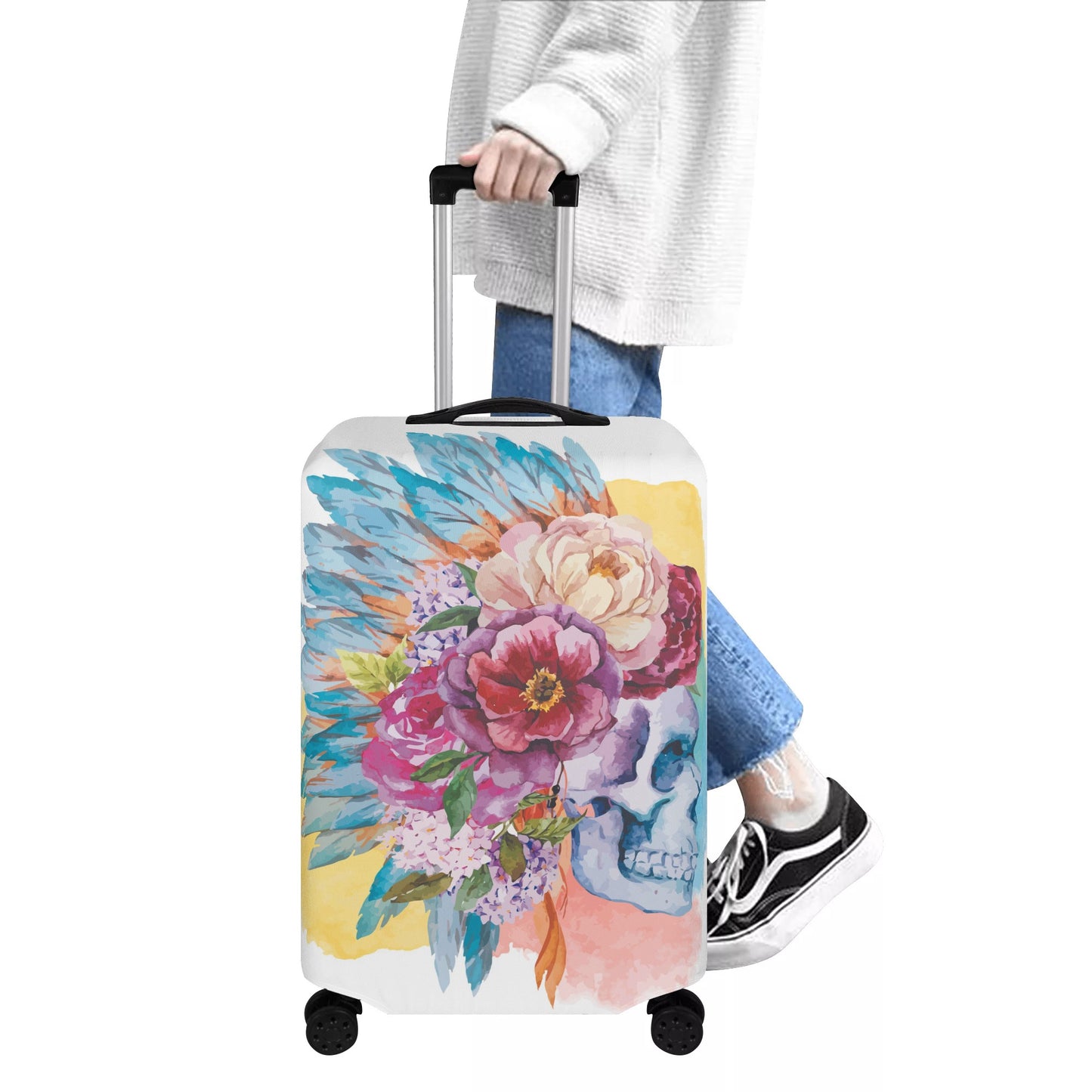 Floral skeleton skull Polyester Luggage Cover