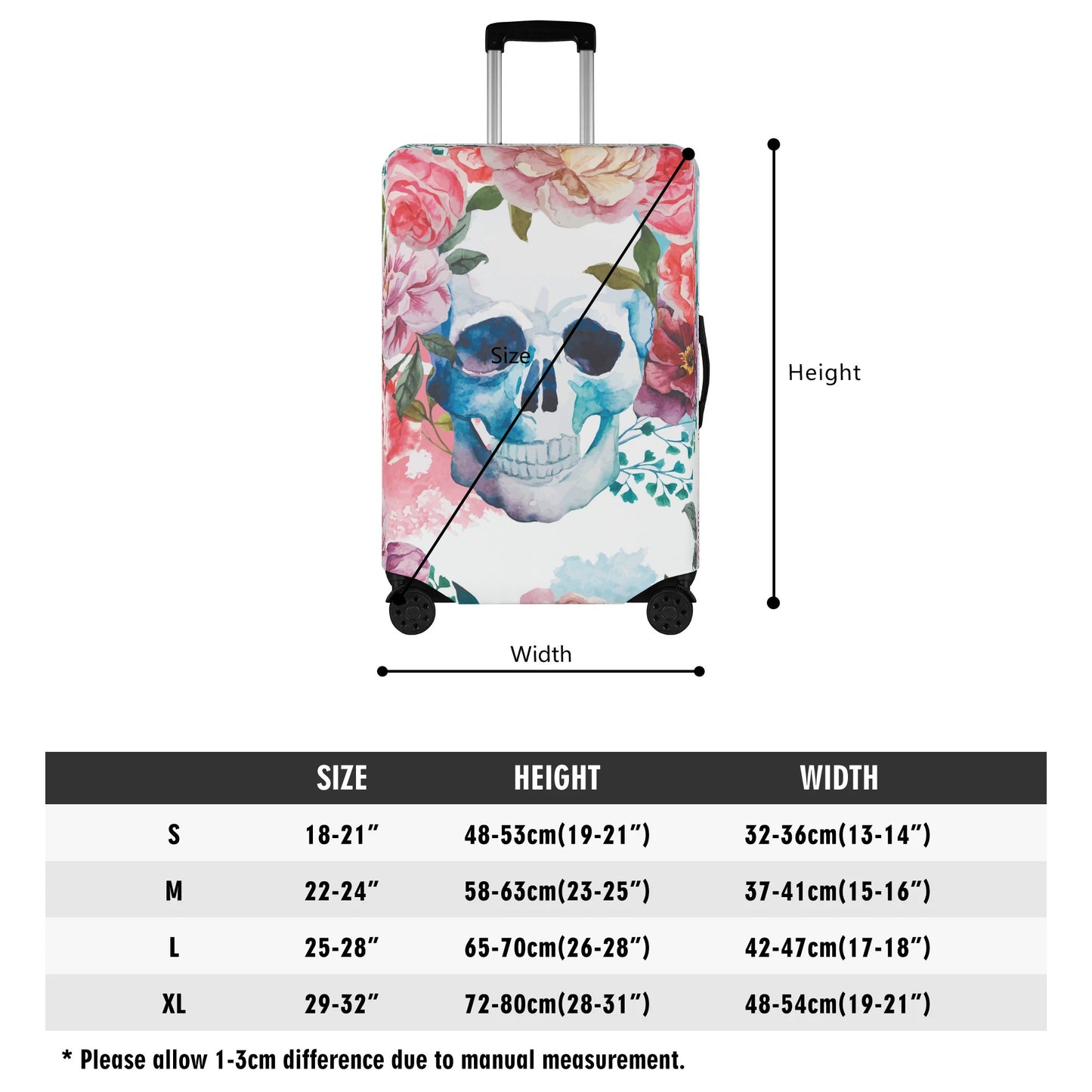Floral gothic skull Halloween skeleton  Polyester Luggage Cover
