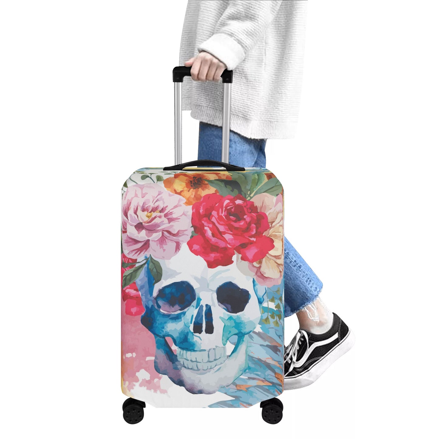 Floral skull Polyester Luggage Cover