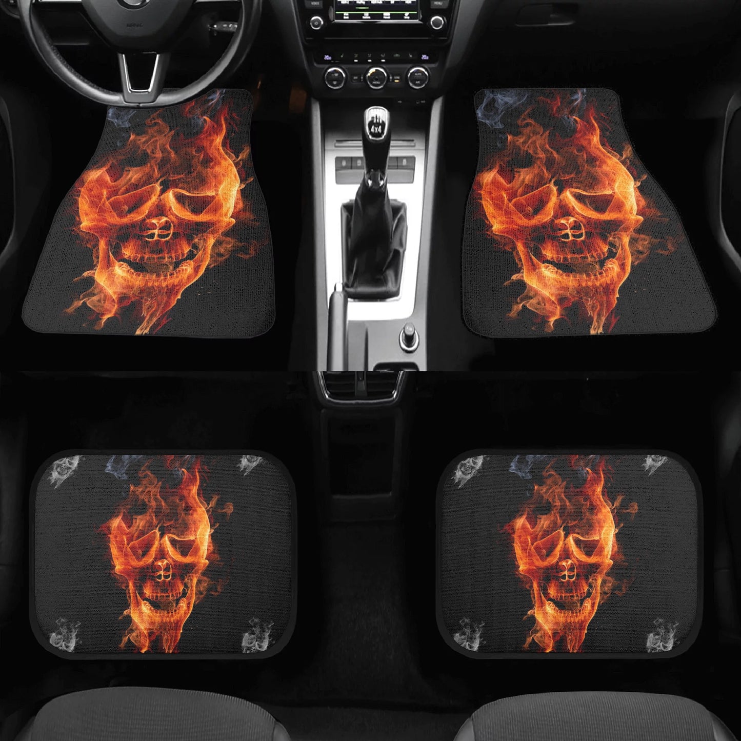 Flaming skull gothic Back and Front Car Floor Mats