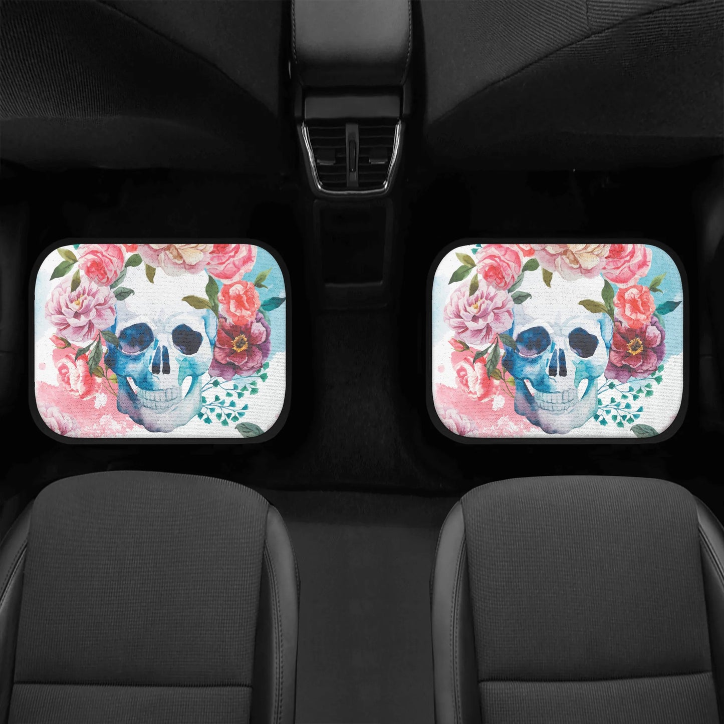 Floral skull gothic Back and Front Car Floor Mats