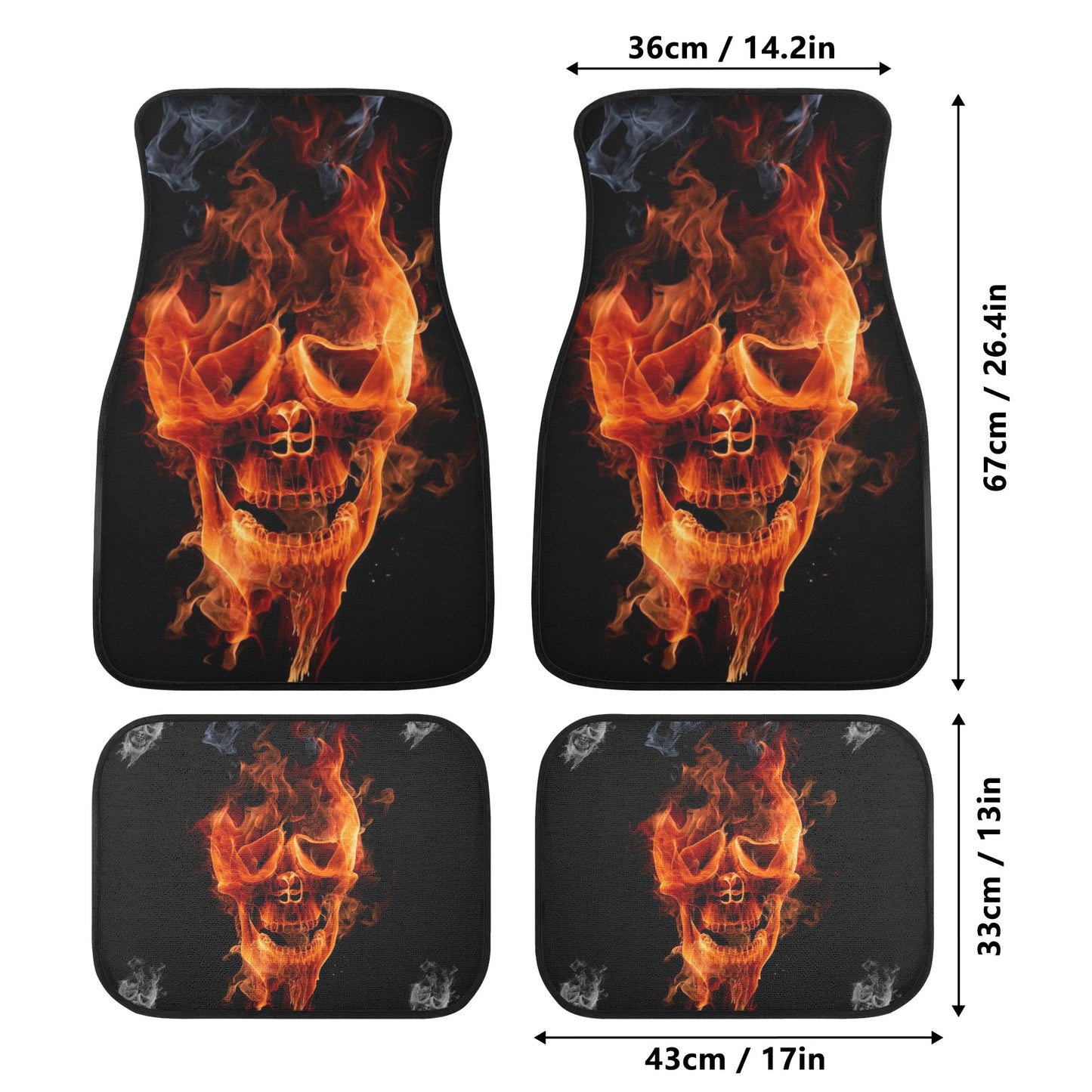 Flaming skull gothic Back and Front Car Floor Mats