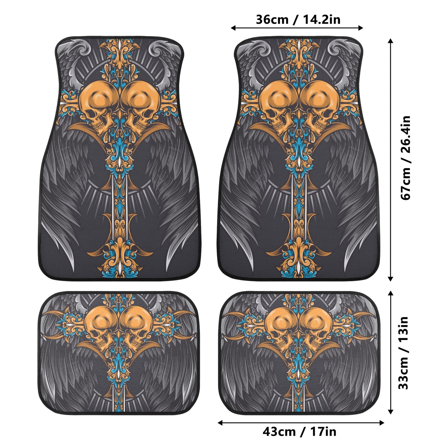 Skull wings angel Back and Front Car Floor Mats