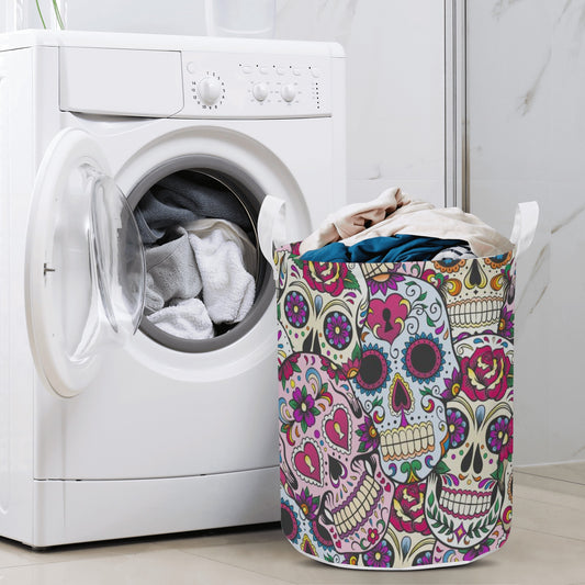 Day of the dead skull gothic mexican skull Round Laundry Basket