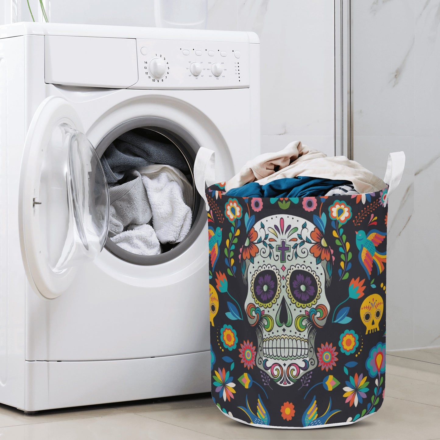 Calaveras mexican skull Round Laundry Basket