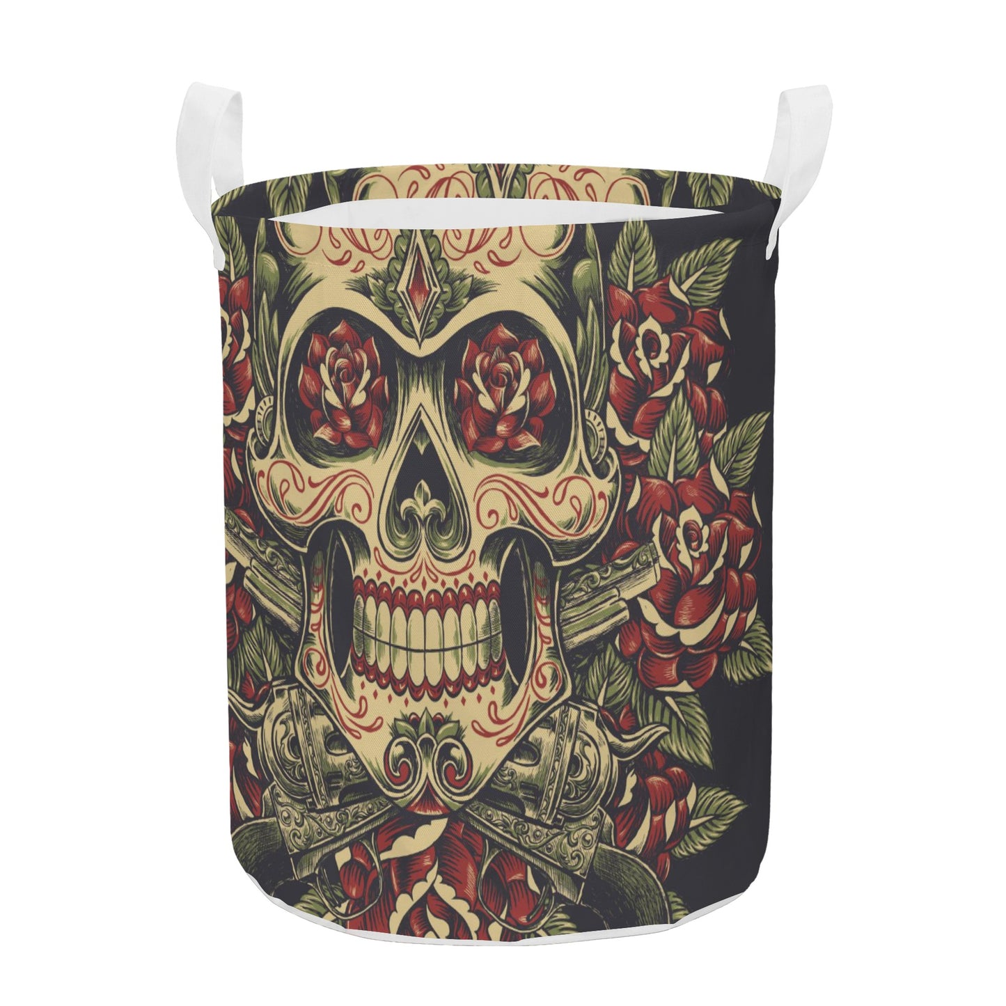 Floral mexican skull calaveras Round Laundry Basket
