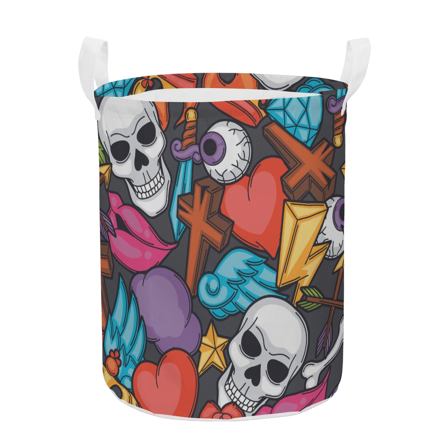 Halloween gothic skull Round Laundry Basket