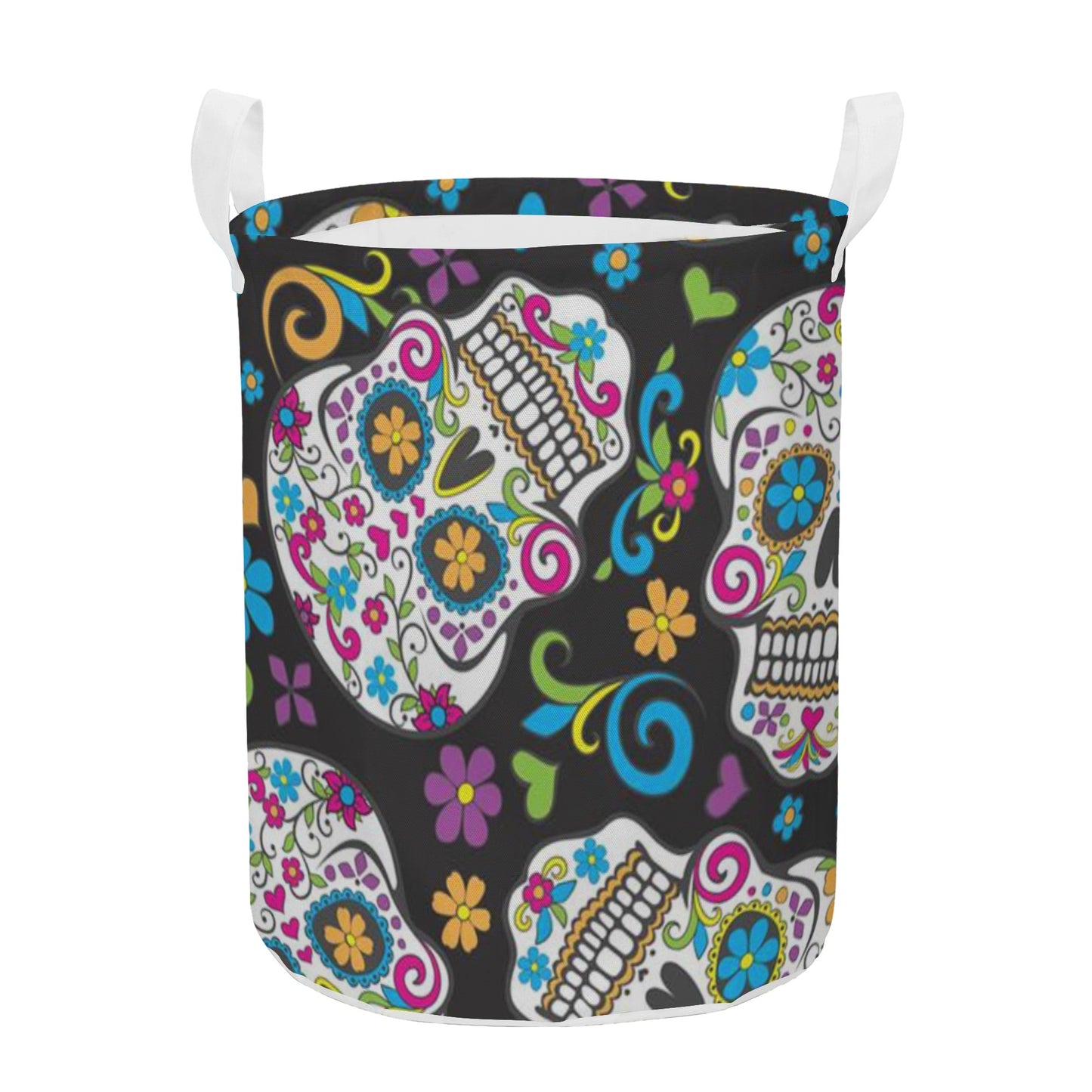 Sugar skull dia de los muertos skull Round Laundry Basket