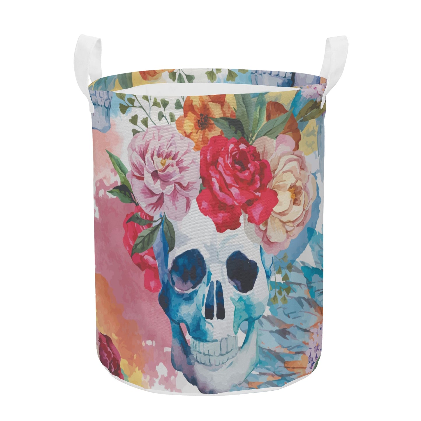 Floral skull gothic Round Laundry Basket