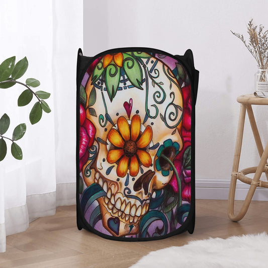 Floral dia de los muertos skull Laundry Hamper