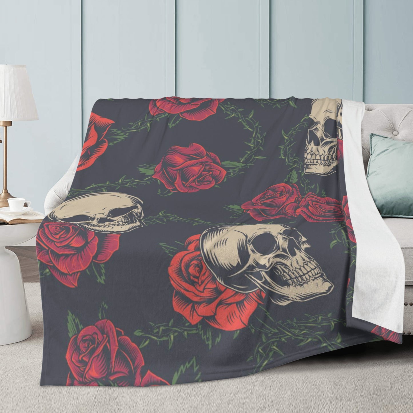 Rose skull skeleton Blanket Fleece