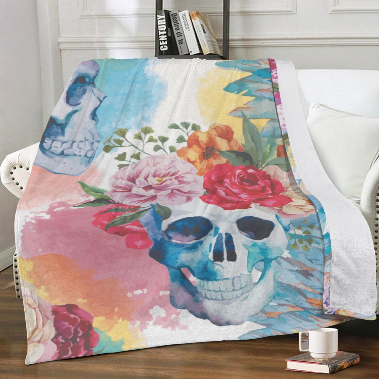 Floral skeleton gothic skull Halloween Blanket Fleece