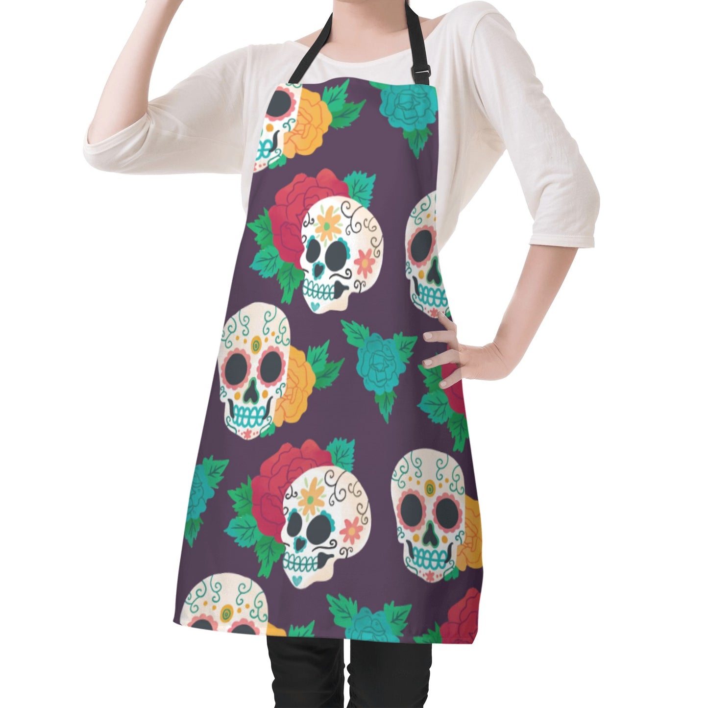 Floral sugar skull day of the dead Apron