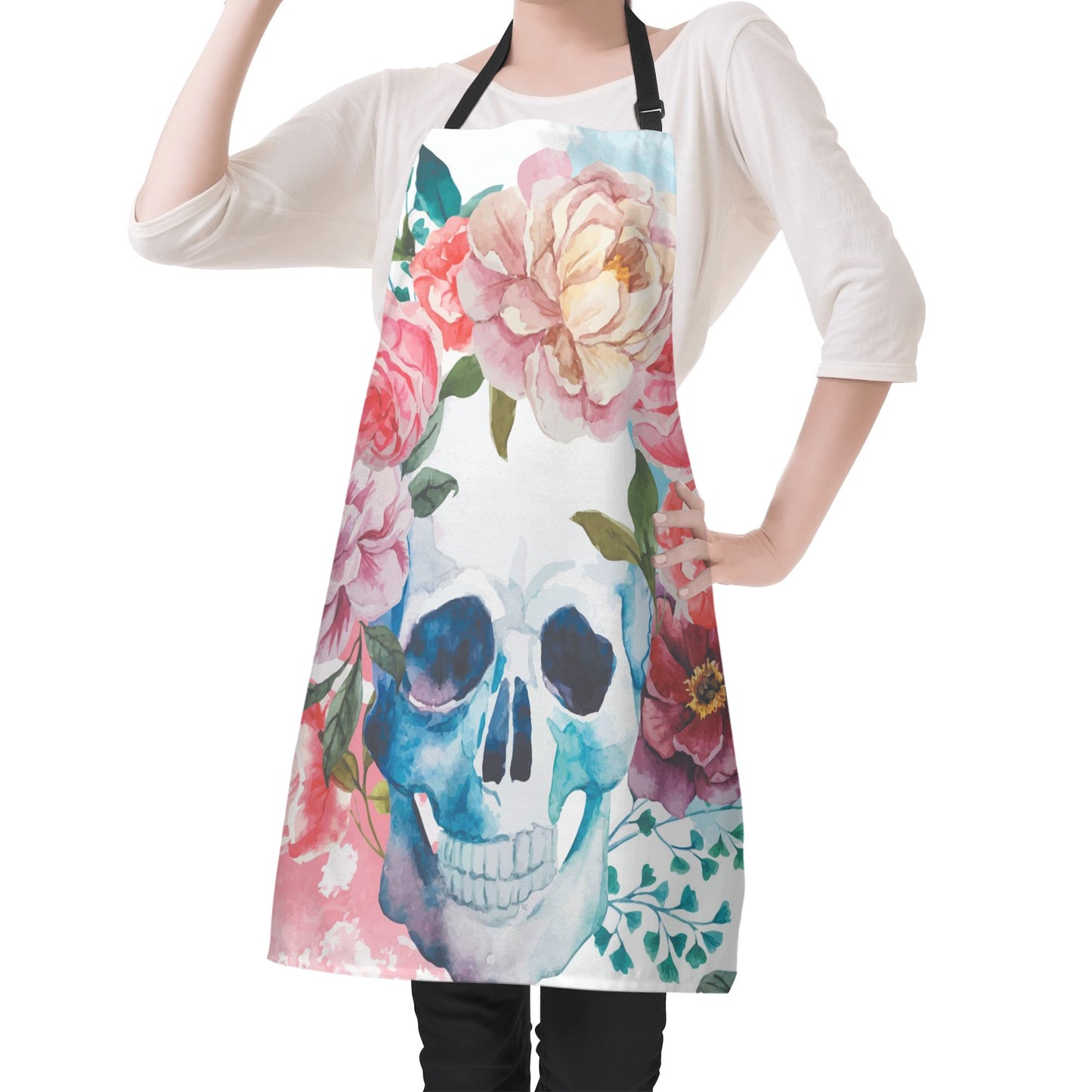 Floral rose skull Apron