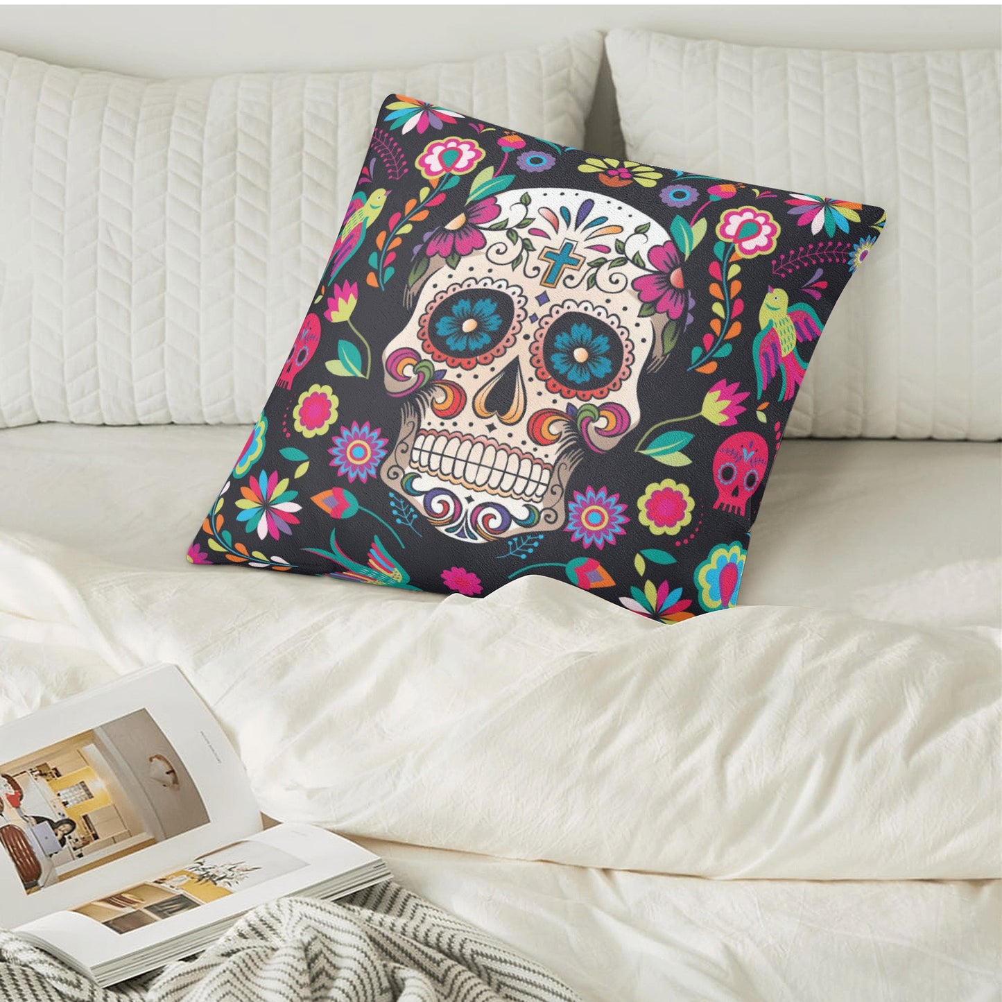 Sugar skull Day of the dead Mexican calaveas skull Double Side Printing Pillow Cover