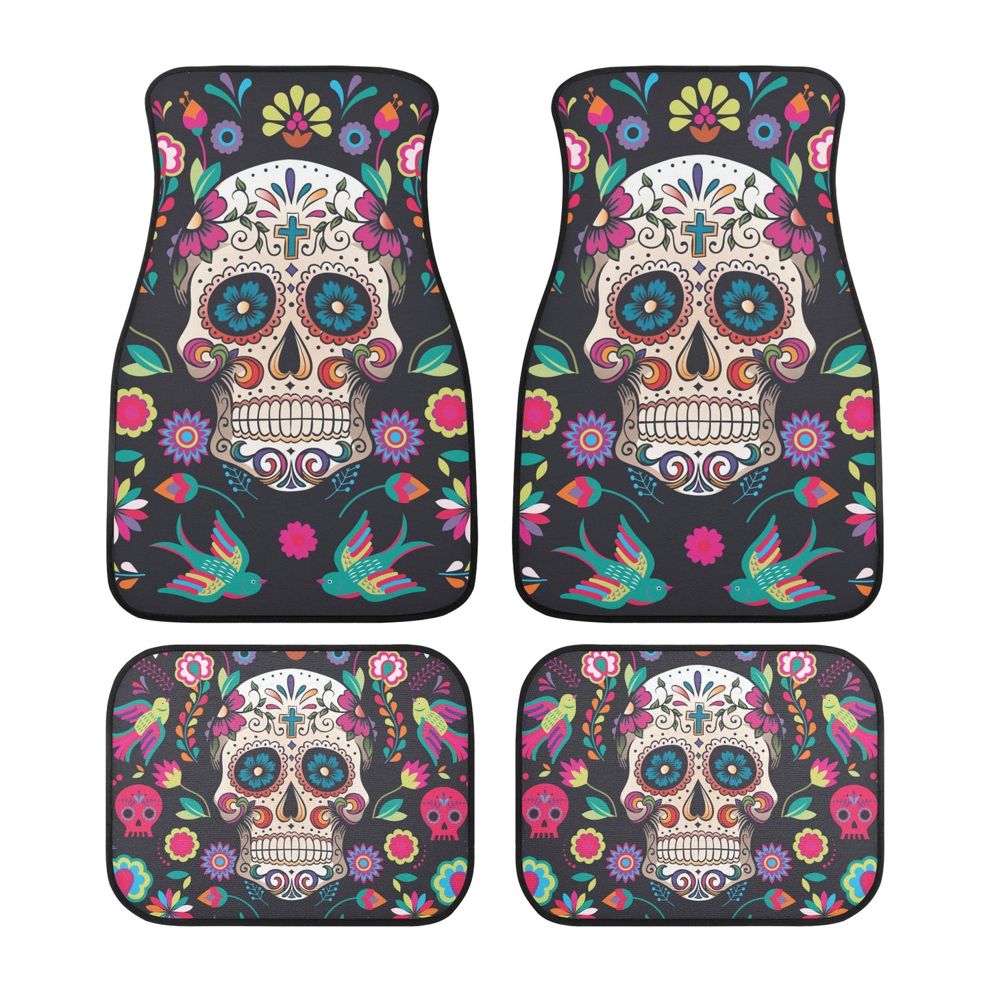 Sugar skull dia de los muertos calaveras Back and Front Car Floor Mats