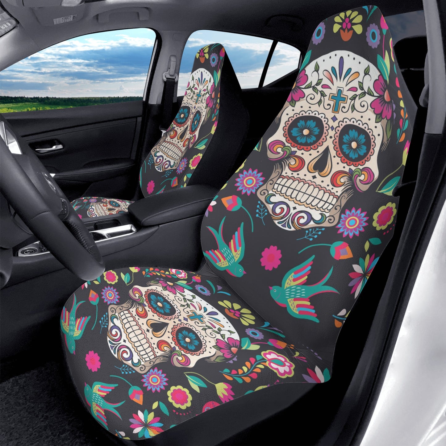 Sugar skull dia de los muertos calaveras Car Seat Covers (2 Pcs)