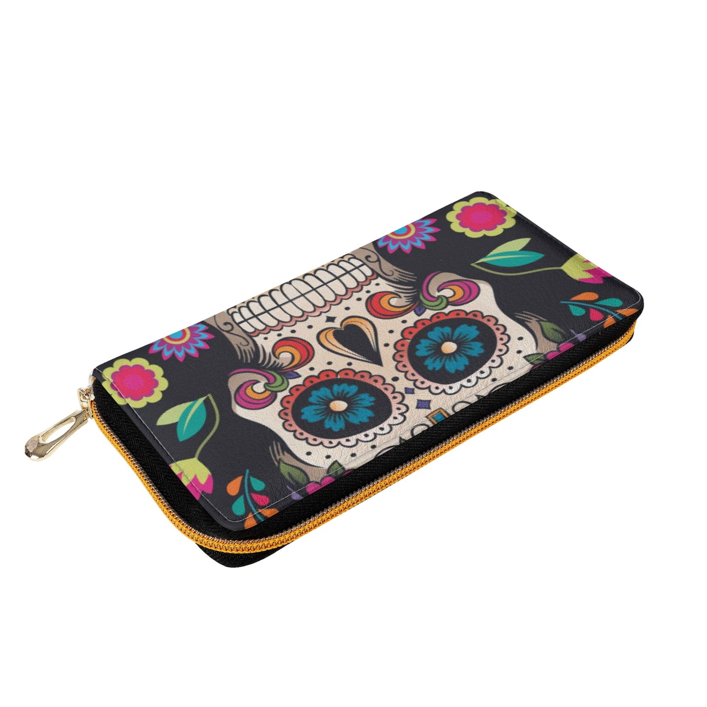 Dia de los muertos sugar skull calaveras PU L - Zipper Purse