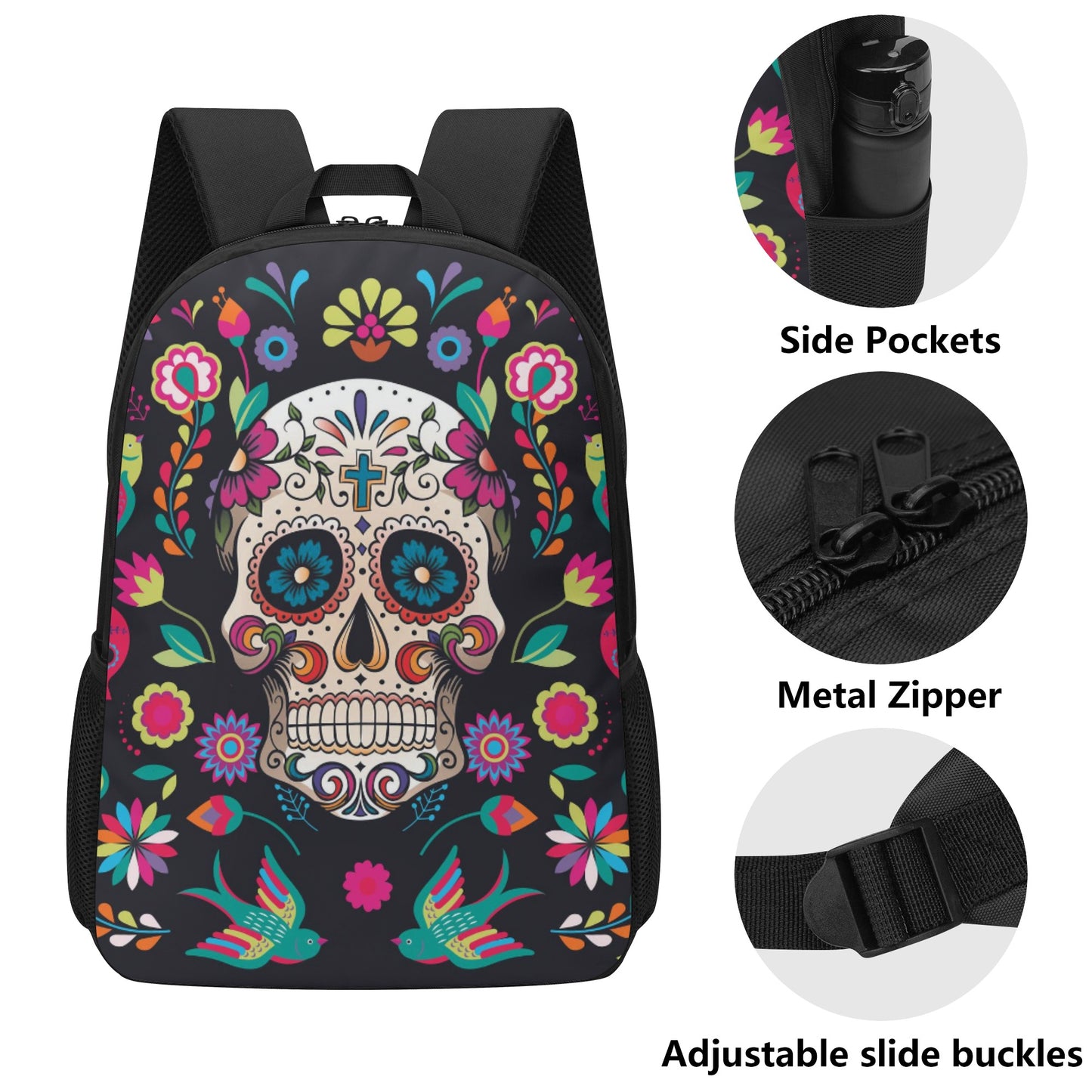 Sugar skull Day of the dead Halloweeen gothic 17 Inch School Backpack