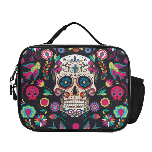 Dia de los muertos gothic Halloween Mexican skull Detachable Leather Lunch Bag