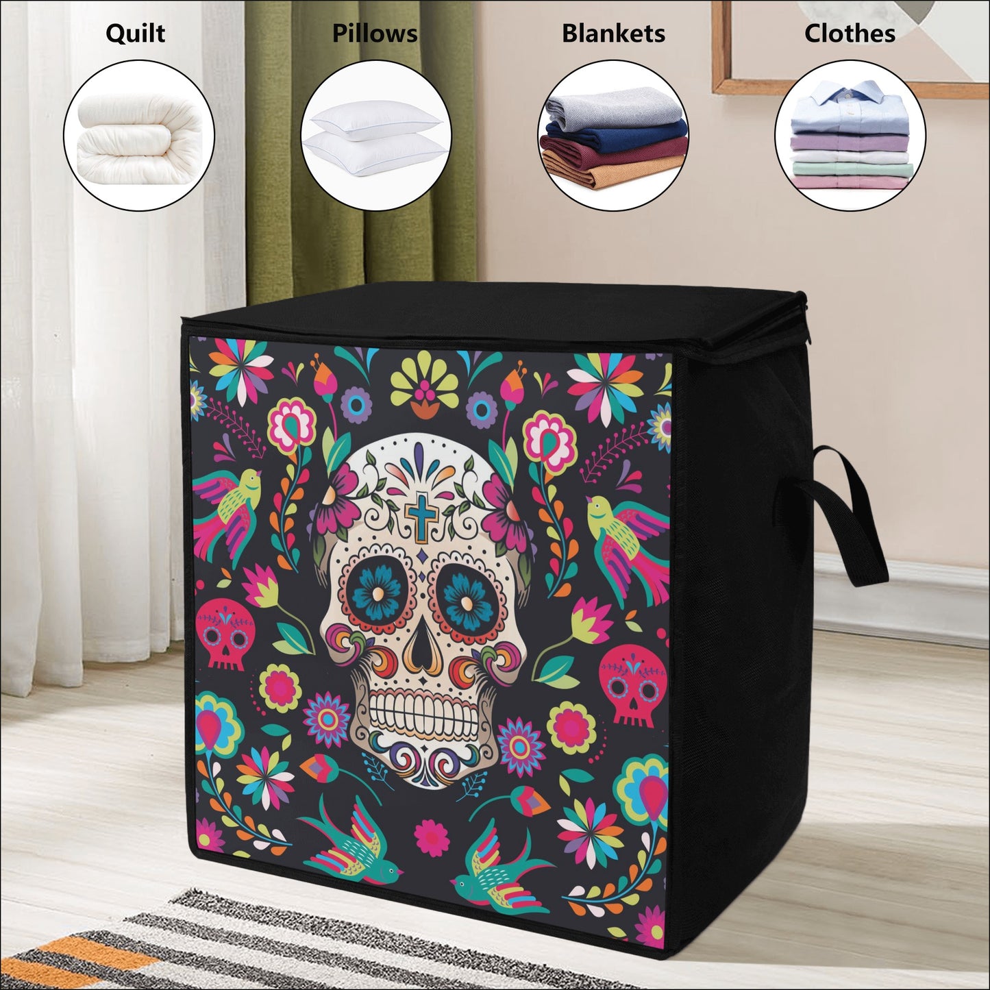 Sugar skull Dia de los muertos gothic skeleton Bedding Storage Box Bag