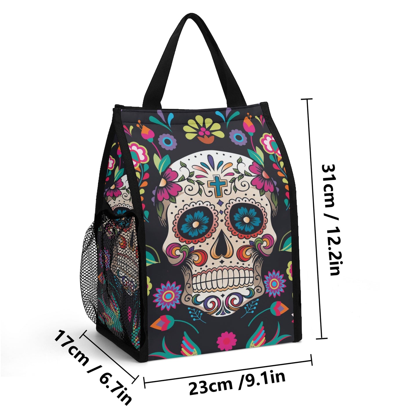 Sugar skull Dia de los muertos gothic skeleton Folding Pocket Type Lunch Bag