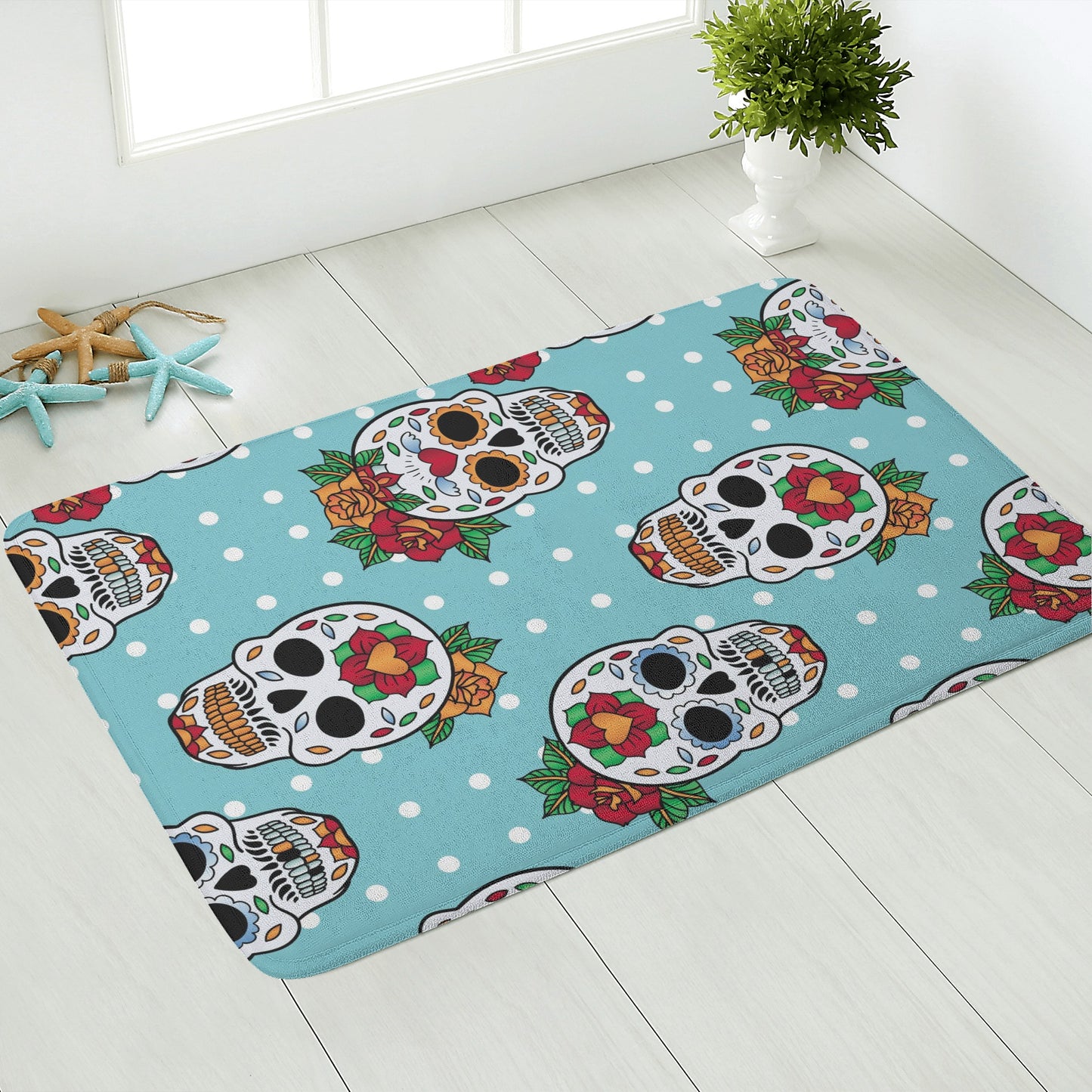 Floral calaveras mexican skull Plush Doormat