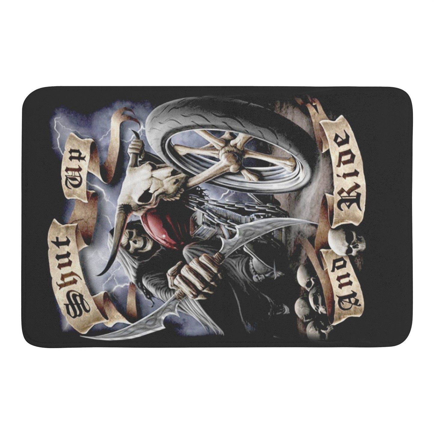 Ride or die grim reaper motorcycle biker skull Plush Doormat