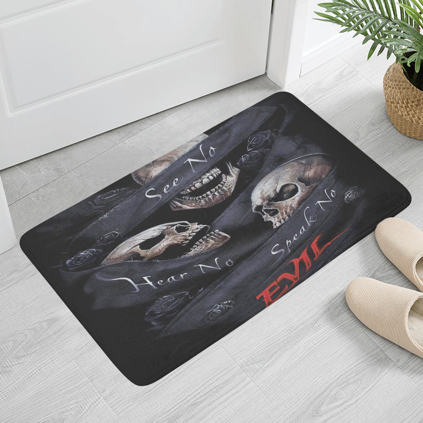 No see no hear no speak evils skull Plush Doormat