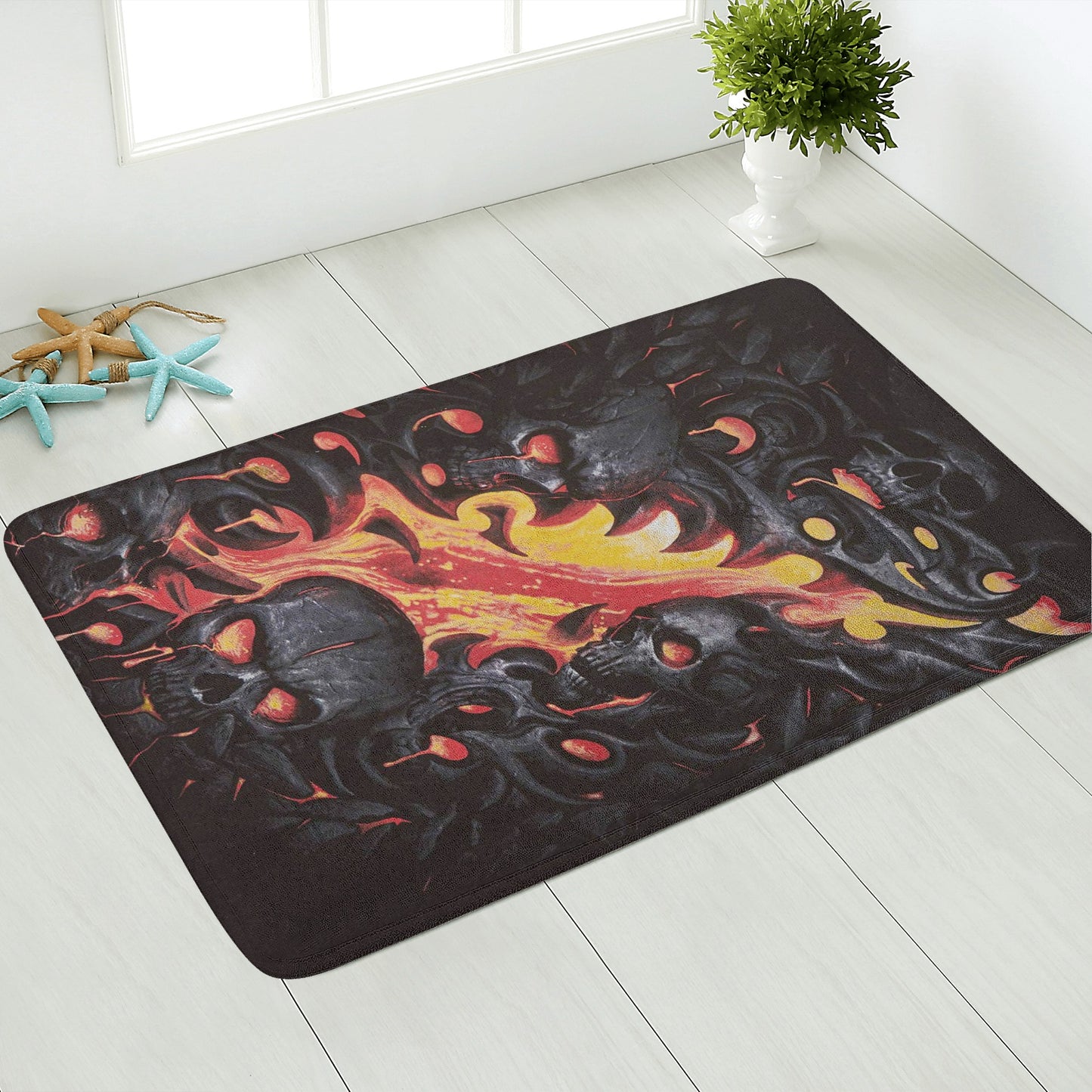 Fire flame skull Plush Doormat